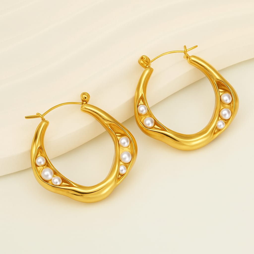 Pearl Wave Hoops