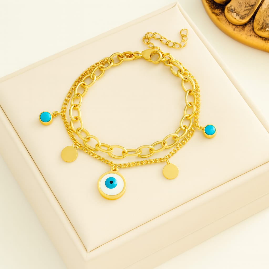 Evil Eye & Turquoise Charm Bracelet