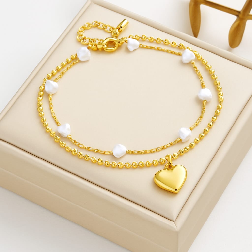 Pearl & Golden Heart Bracelet