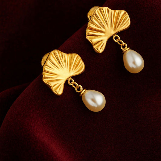 Ginkgo Pearl Drop Earrings