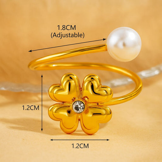 Four-Leaf Clover Ring with Pearl