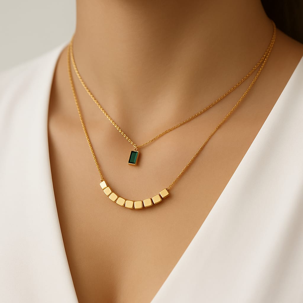 Emerald Charm Layered Necklace