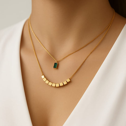 Emerald Charm Layered Necklace