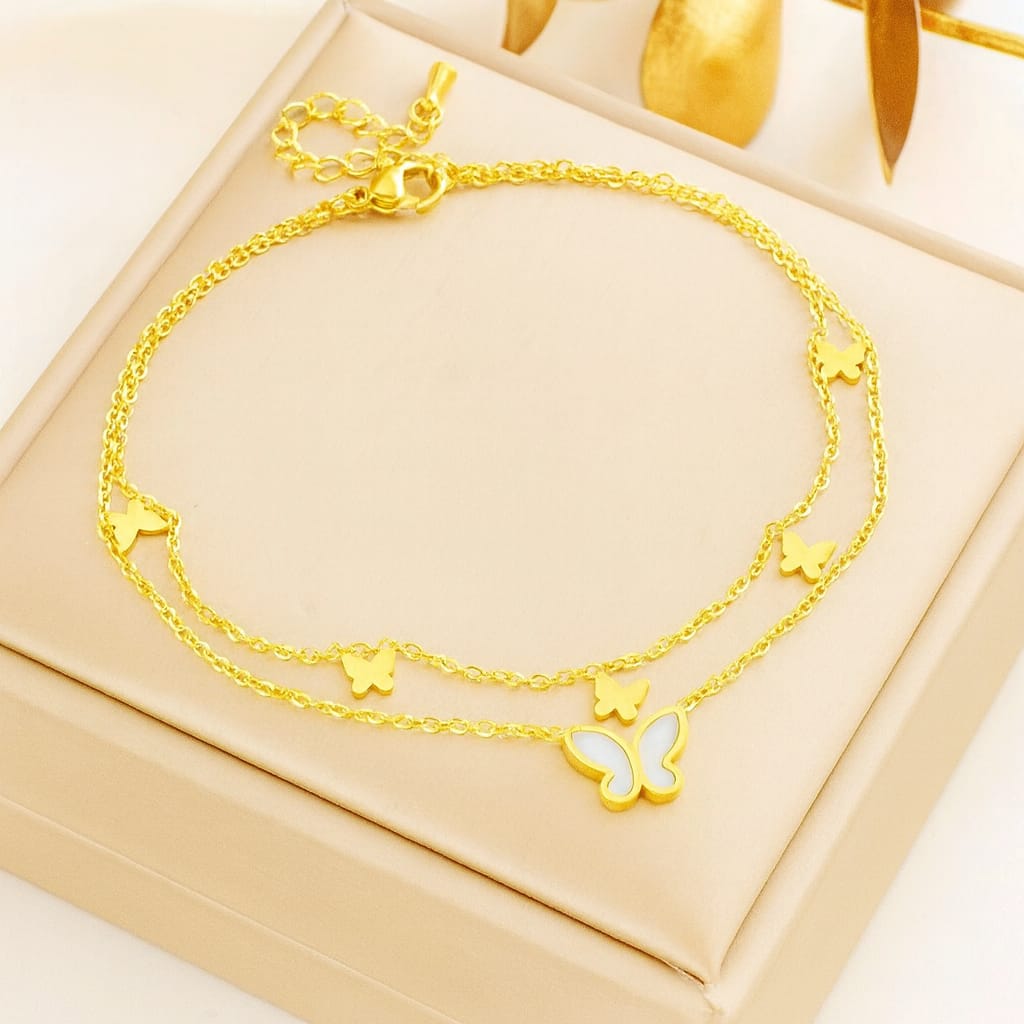 White Enamel Butterfly Charm Bracelet