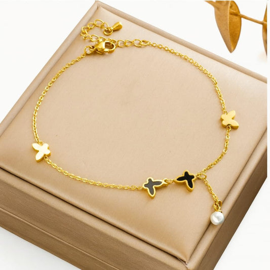 Black & Gold Butterfly Pearl Bracelet